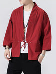 Men's Plus Size Tie Front 3/4 Sleeve Cardigan view 2