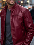 Men's Full Size Faux Leather Bomber Jacket with Zipper Pockets Plus Size view 18