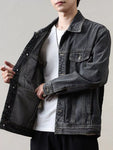 Men's Full Size Classic Washed Denim Jacket with Chest Pockets Plus Size view 3