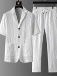 Men's Plus Size Button Up Shirt and Pants Set view 1