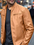 Men's Full Size Faux Leather Bomber Jacket with Zipper Pockets Plus Size view 37