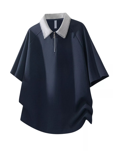 Men's Plus Size Casual Waffle Knit Half-Zip Polo