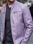 Men's Full Size Faux Leather Bomber Jacket with Zipper Pockets Plus Size view 26