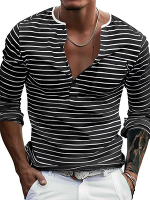 Men's Full Size Striped Long Sleeve T-Shirt Plus Size
