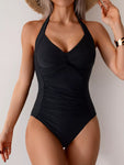 Twisted Front Halter Neck Ruched One-Piece Swimsuit view 3