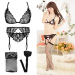 4-Piece Lace Lingerie Set with Garter view 3