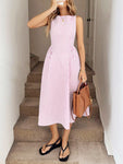 Striped Linen A-Line Midi Dress with Pockets view 5