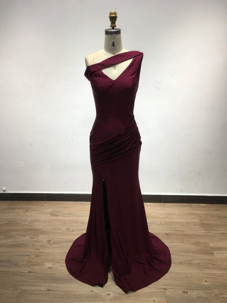 One-Shoulder Mermaid Evening Gown, Slit Detail