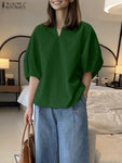 Puff-Sleeve V-Neck Blouse view 3
