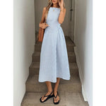 Striped Linen A-Line Midi Dress with Pockets view 8