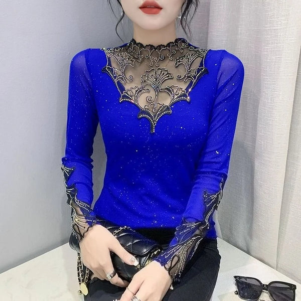Sequin Mesh Long-Sleeve Top