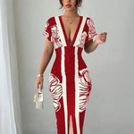 Deep V Flutter-Sleeve Midi Dress view 6