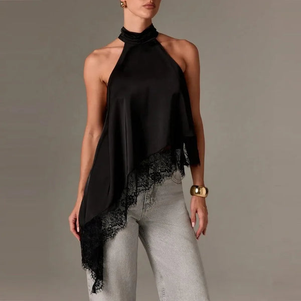 Satin Asymmetric Halter Top
