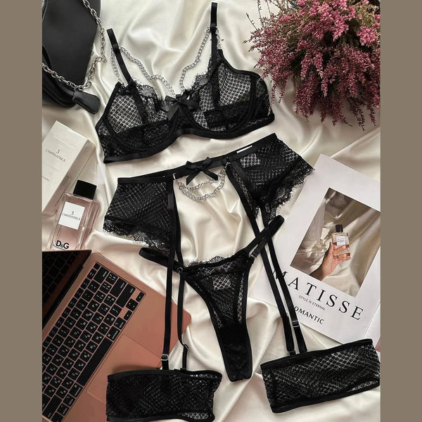 Lace Garter Lingerie Set
