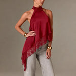 Satin Asymmetric Halter Top view 9