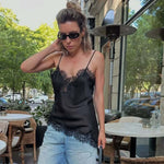 Lace-Trim Satin Cami Top view 2