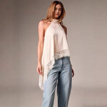Satin Asymmetric Halter Top view 3