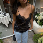 Lace-Trim Satin Cami Top view 3