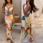 Printed Linen Bohemian Beach Vacation Maxi Dress view 1