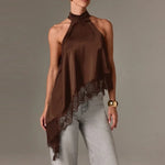 Satin Asymmetric Halter Top view 7