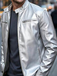 Men's Full Size Faux Leather Bomber Jacket with Zipper Pockets Plus Size view 16