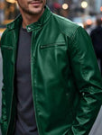 Men's Full Size Faux Leather Bomber Jacket with Zipper Pockets Plus Size view 6