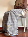 Men's Plaid Wide-Leg Pants with Side Stripes view 3