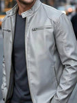Men's Full Size Faux Leather Bomber Jacket with Zipper Pockets Plus Size view 38
