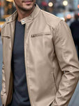 Men's Full Size Faux Leather Bomber Jacket with Zipper Pockets Plus Size view 29