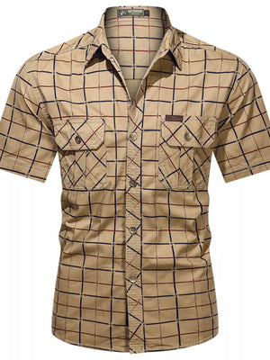 Men's Plus Size Casual Plaid Short-Sleeve Shirt