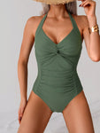 Twisted Front Halter Neck Ruched One-Piece Swimsuit view 10